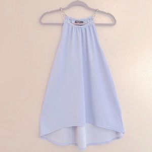 Essentials by Milano blue flowy top with chain link straps